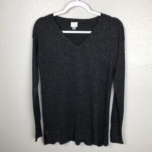 A New Day Size Small Black Rainbow Long Sleeve V-Neck Multicolor Shirt Top